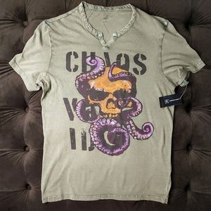 International Concepts Vintage Wash Distressed Garment Dyed Tee Octopus Skull S